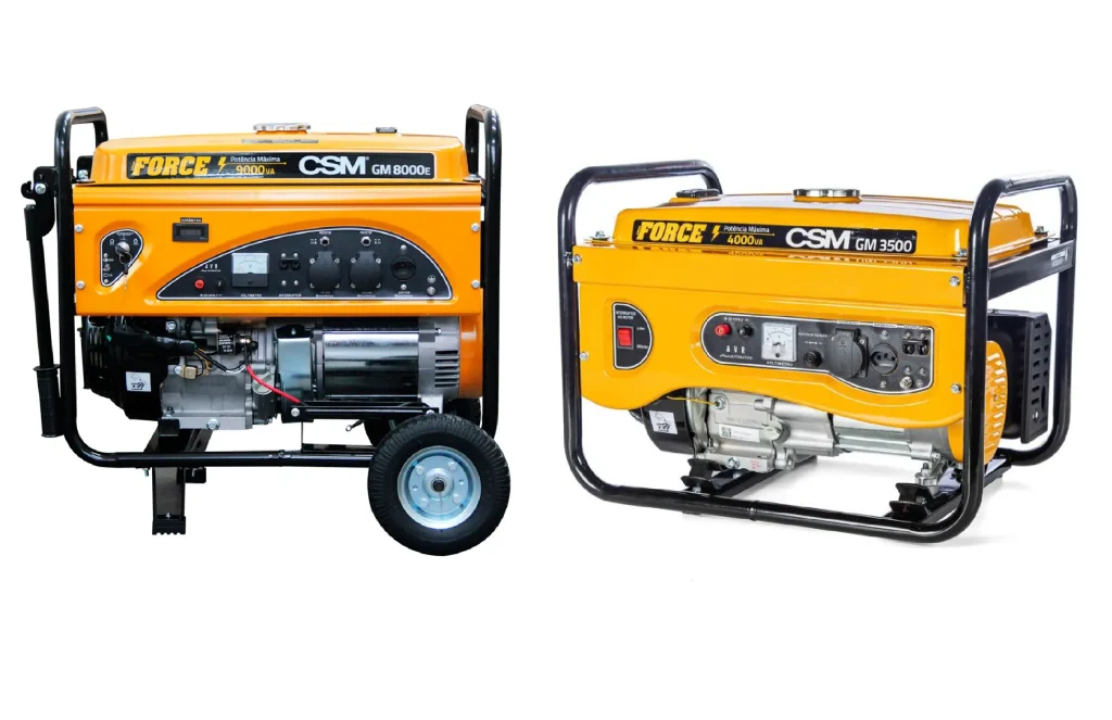 Vai alugar gerador de energia? Na Obraloc, você encontra:
Gerador CSM GM3500 a gasolina: indicado para demandas básicas, fácil de transportar e operar.
Gerador CSM GM8000E a gasolina: entrega potência superior sem perder em praticidade. Ideal para obras de médio porte.