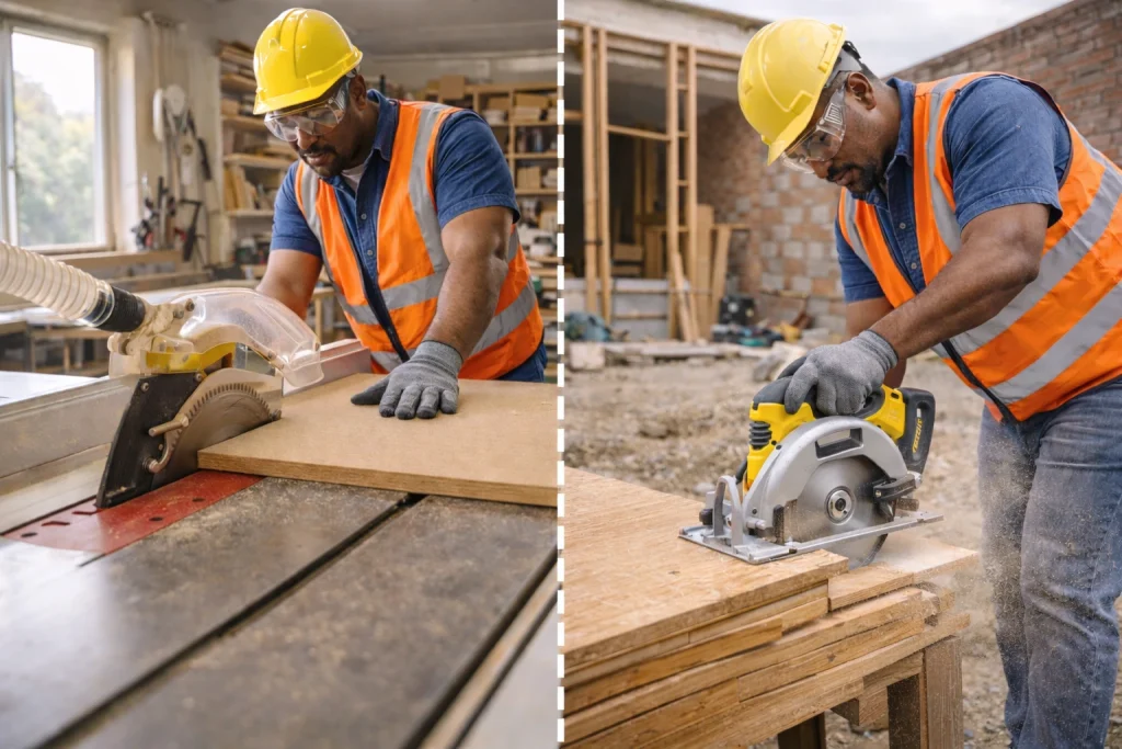 Corte de diferentes materiais no aluguel de serra de bancada