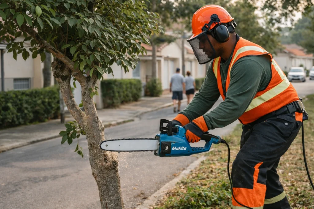 Aluguel de motosserra elétrica em área residencial com baixo ruído