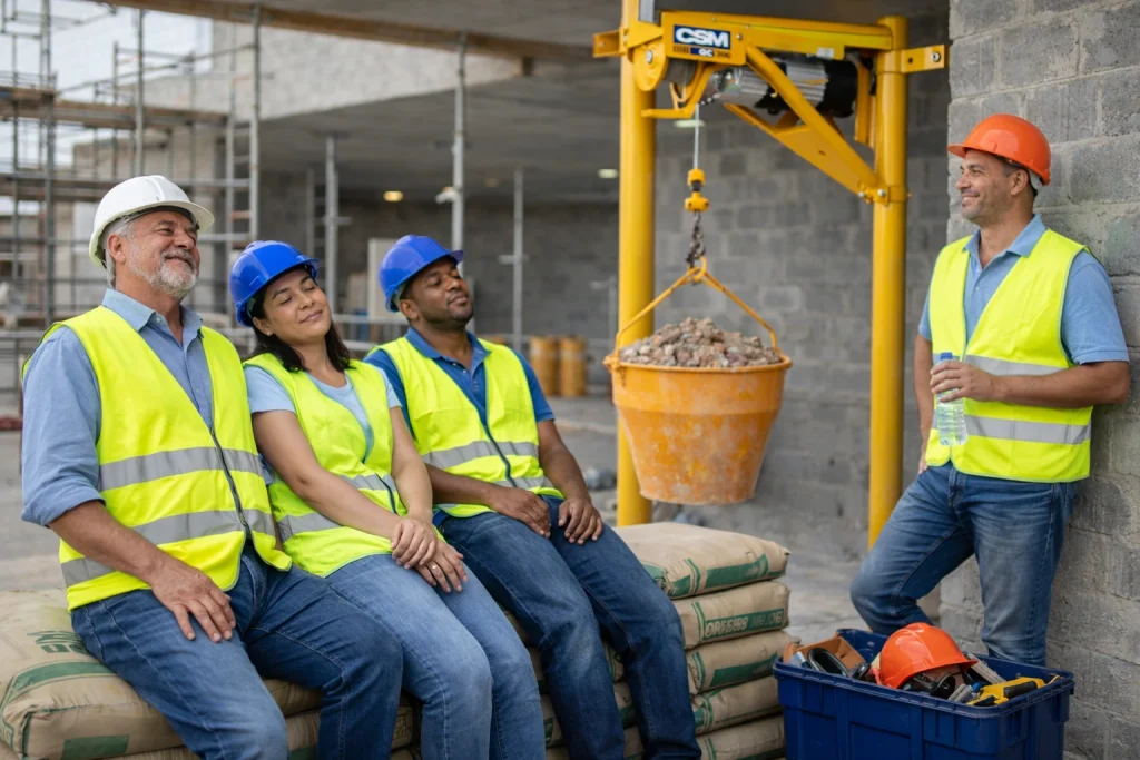 Aluguel de guincho de coluna reduz esforço físico da equipe durante transporte de materiais na obra