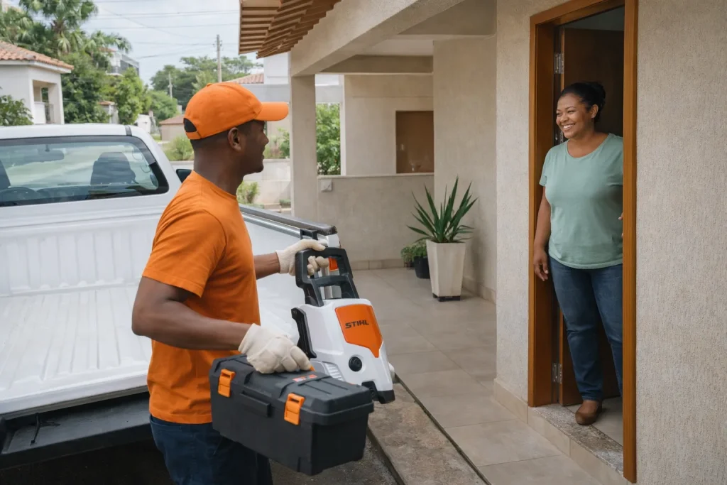Entrega rápida de equipamento de locação de ferramentas para reforma residencial em casa de bairro residencial
