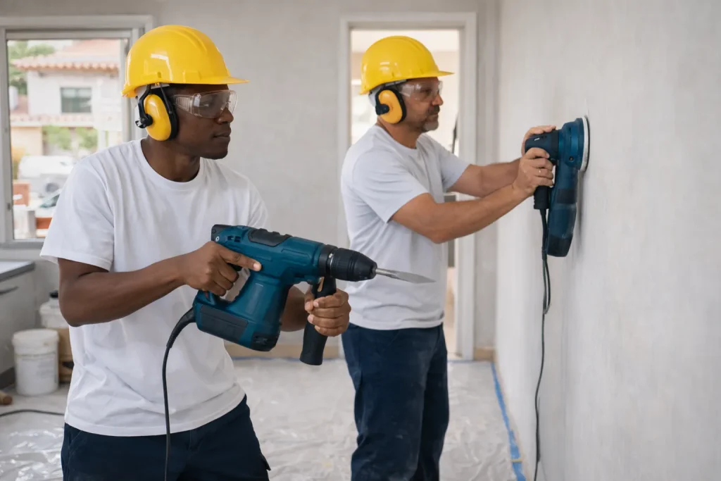 Uso de locação de ferramentas para reforma residencial acelerando acabamento de paredes internas