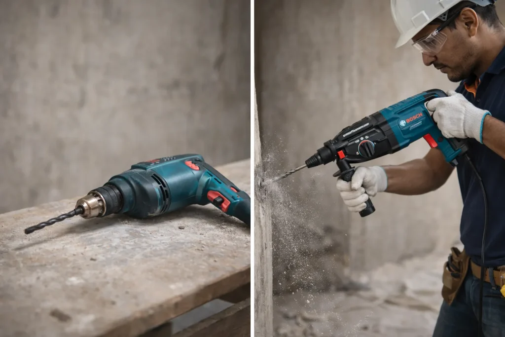 Martelete 10kg 220V sendo utilizado por equipe em obra para quebra de concreto.